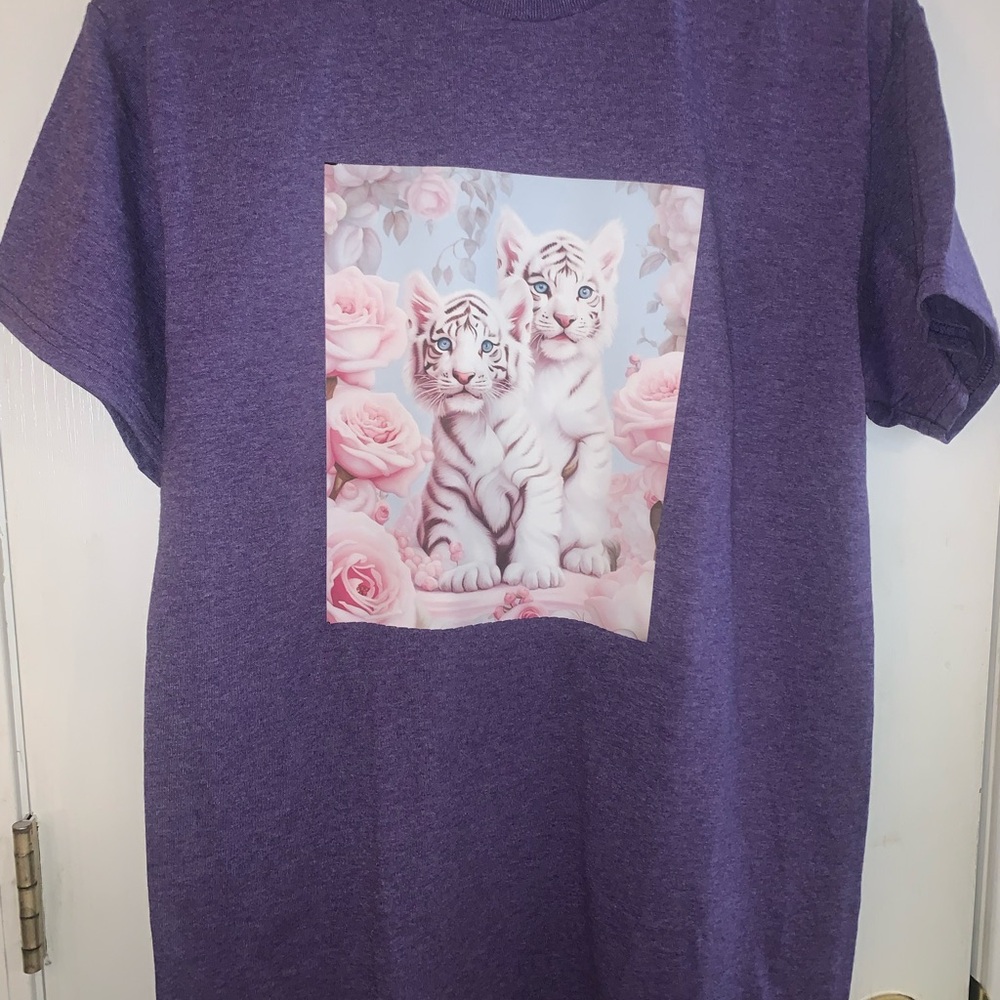 Purple T-Shirt with White Tiger Print